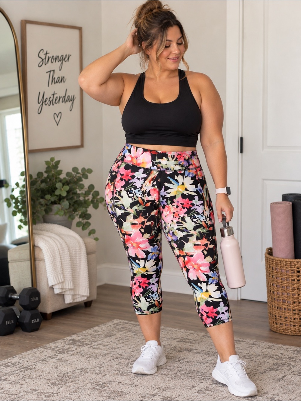 RBX Floral Capri Leggings Black Multicolor Workout Yoga Pants Plus Size 2x